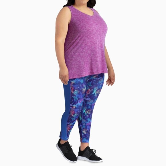 Solspry Inspire Women's Plus Size Tropical Print Performance 3/4 Length Leggings - Picture 1 of 8